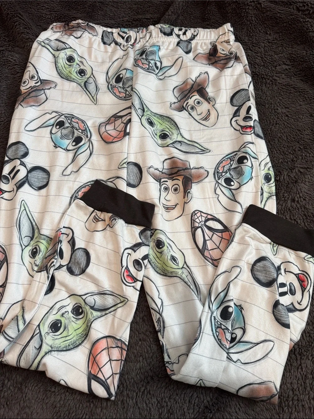 New Character Print Adult Pajama Set - Cream with Black Trim - Picture 4 of 6